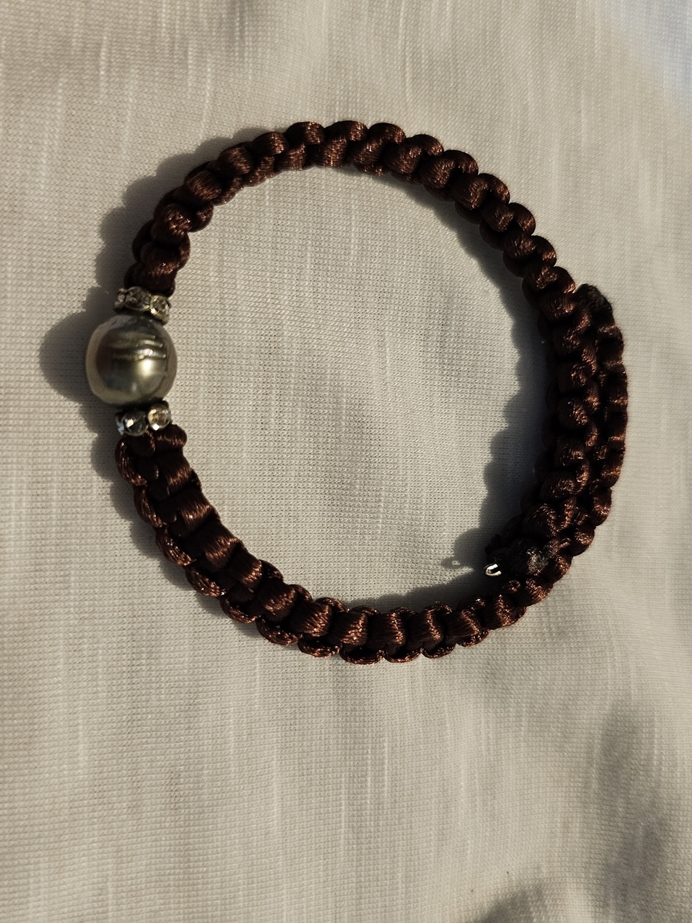 Brown Braided Cord Bracelet with Pearl Accent